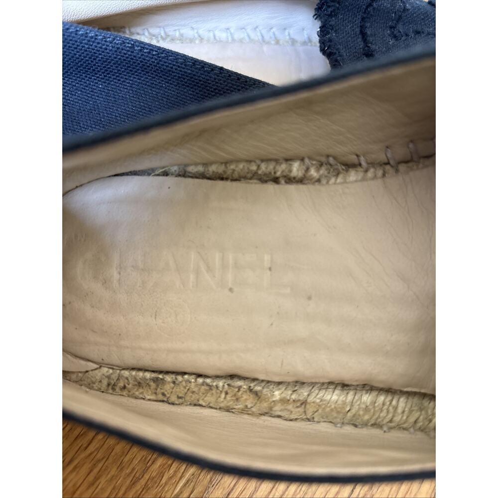 Chanel CC Logo Black Denim leather cap Espadrille Flats EU 38 US 7.5 - Picture 5 of 16